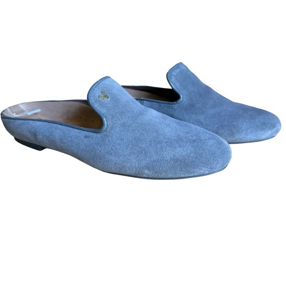 Vionic Carnegie Suede Gray Slip On Mule Loafers Flats Leather Shoes sz 7